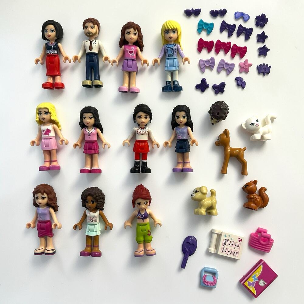 LEGO Friends Lot 11 Mini Figure Dolls + 5 Animals & Accessories Bundle 40 pcs